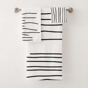 Abstract Art Black White Lines Minimalism Bath Towel Set