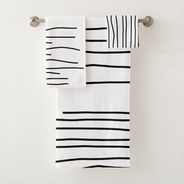 Abstract Art Black White Lines Minimalism Bath Towel Set (Insitu)
