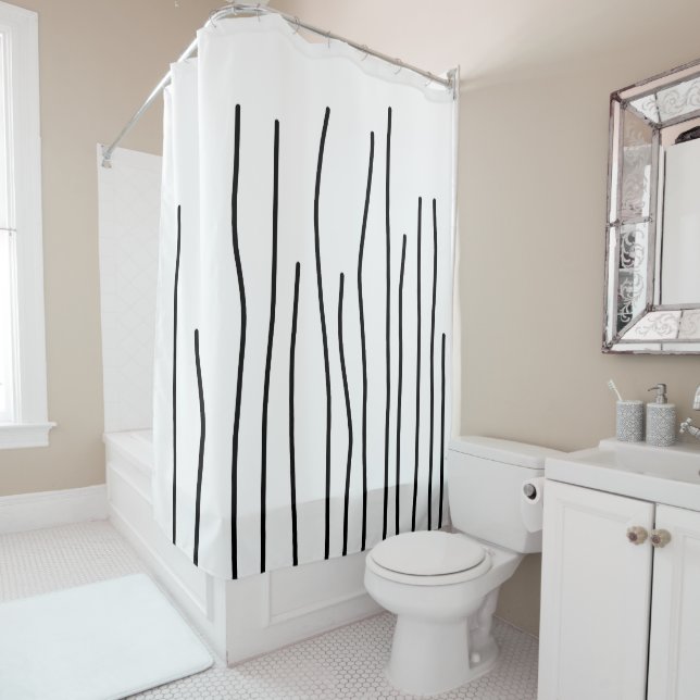 Abstract Art Black White Lines Minimalism Shower Curtain (In Situ)