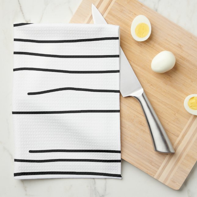 Abstract Art Black White Lines Minimalism Tea Towel (Quarter Fold)