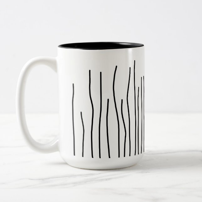 Abstract Art Black White Lines Minimalism Two-Tone Coffee Mug (Left)
