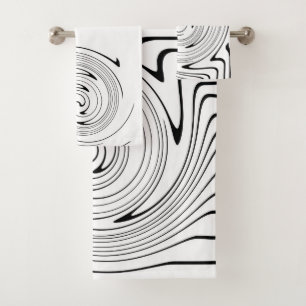 Abstract Art Black White Lines Twirl Minimalism Bath Towel Set
