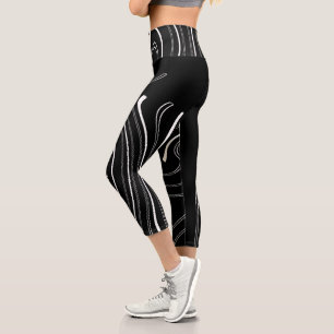 Abstract Art Black White Lines Twirl Minimalism Capri Leggings