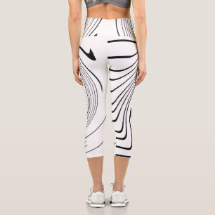 Abstract Art Black White Lines Twirl Minimalism Capri Leggings