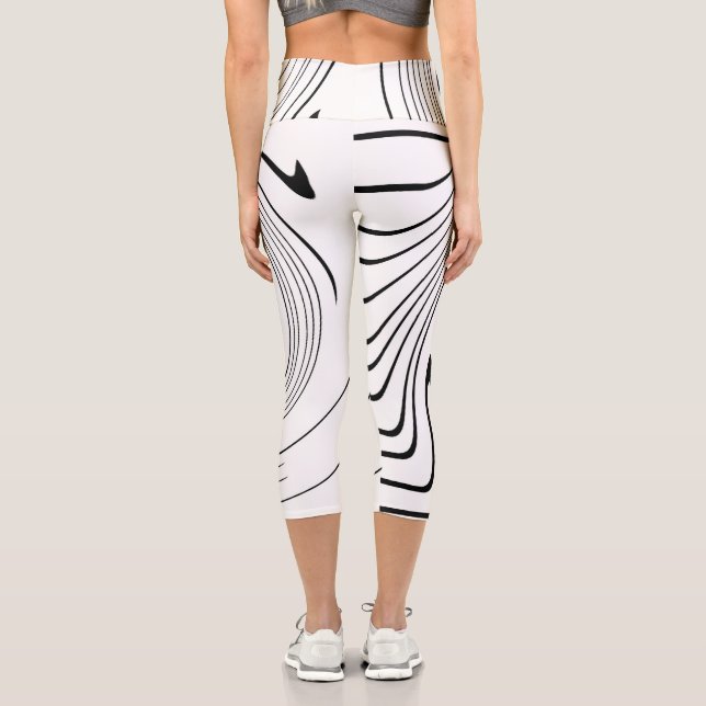 Abstract Art Black White Lines Twirl Minimalism Capri Leggings (Back)