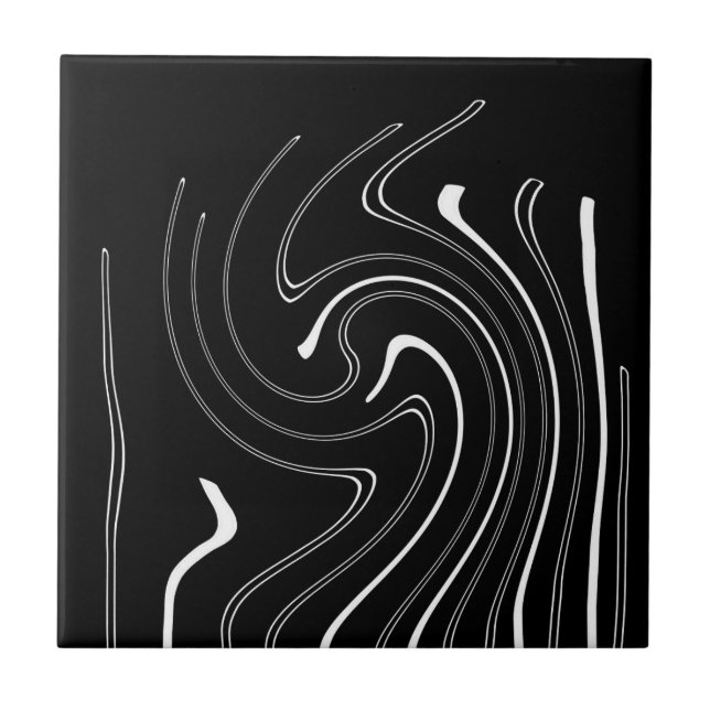 Abstract Art Black White Lines Twirl Minimalism Ce Ceramic Tile (Front)