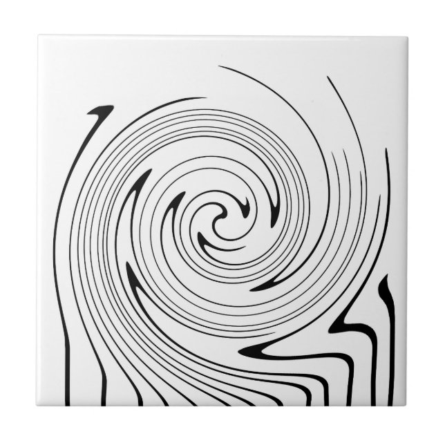 Abstract Art Black White Lines Twirl Minimalism Ceramic Tile (Front)