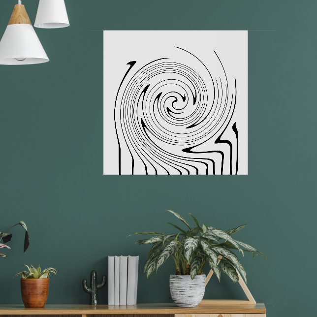Abstract Art Black White Lines Twirl Minimalism Poster (Living Room 1)