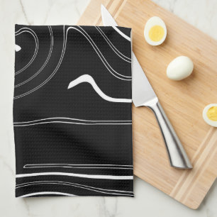 Abstract Art Black White Lines Twirl Minimalism Tea Towel