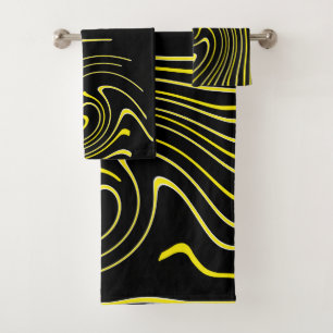 Abstract Art Black White Yellow Lines Minimalism Bath Towel Set