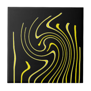 Abstract Art Black White Yellow Lines Minimalism Ceramic Tile