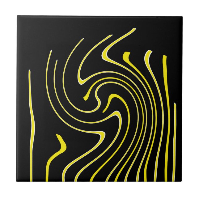Abstract Art Black White Yellow Lines Minimalism Ceramic Tile (Front)