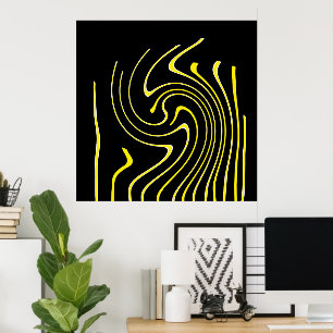 Abstract Art Black White Yellow Lines Minimalism Poster