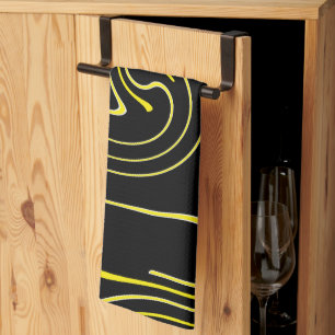 Abstract Art Black White Yellow Lines Minimalism Tea Towel