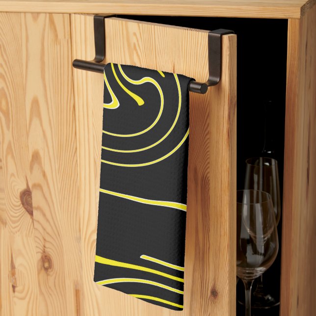 Abstract Art Black White Yellow Lines Minimalism Tea Towel (Thirds Fold)