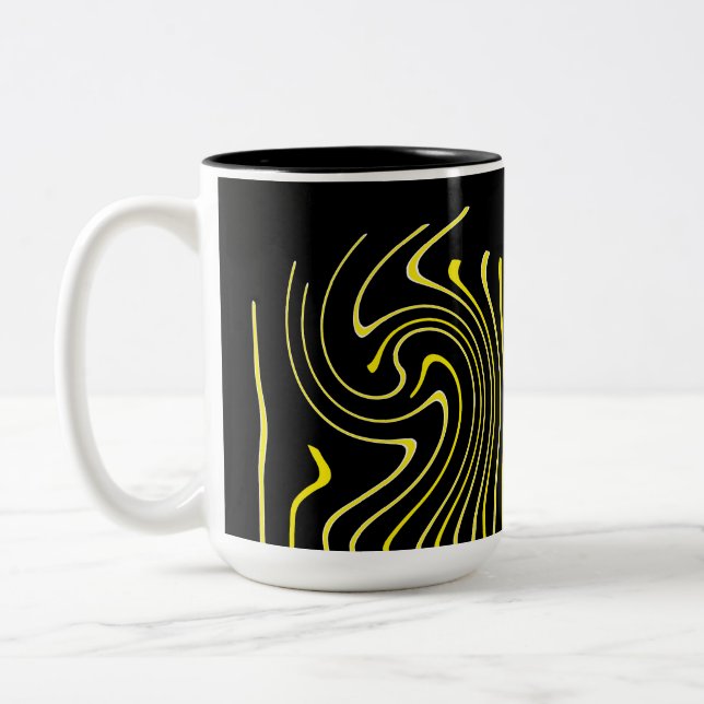Abstract Art Black White Yellow Lines Minimalism Two-Tone Coffee Mug (Left)