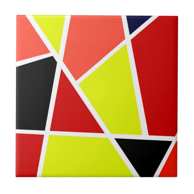 Abstract Art Black Yellow Coral Minimalism Ceramic Tile (Front)