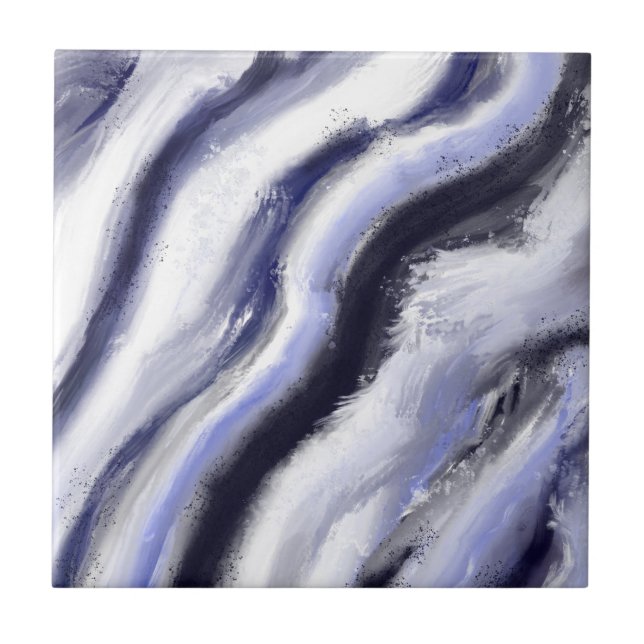 Abstract Art Blue Grey Modern Ceramic Tile (Front)