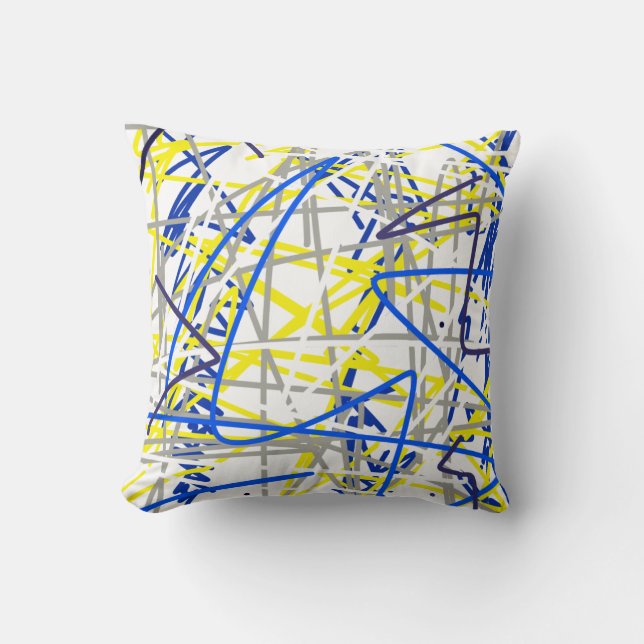 Abstract Art Blue Grey Yellow Cushion Throw Pillow (Front)