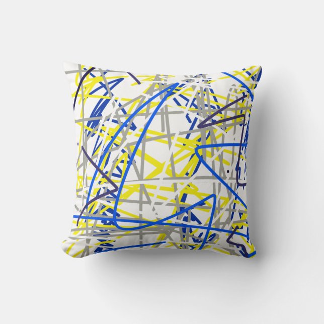 Abstract Art Blue Grey Yellow Cushion Throw Pillow (Front)