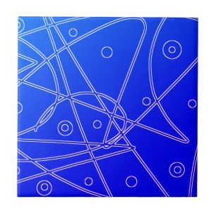 Abstract Art Blue Lines Circles Minimalism Ceramic Tile