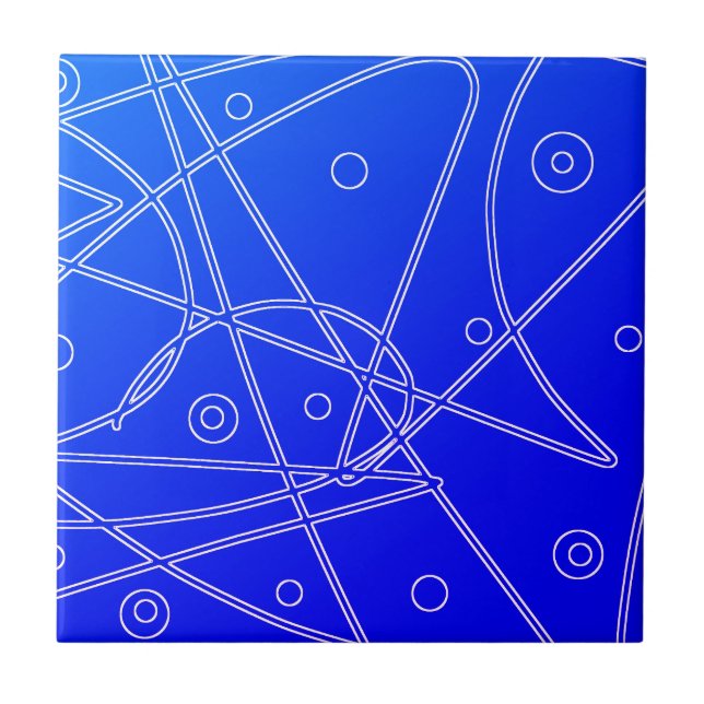 Abstract Art Blue Lines Circles Minimalism Ceramic Tile (Front)