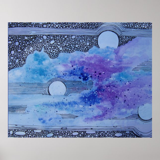 Abstract Art Blue Moon Pink and Grey Poster (Front)
