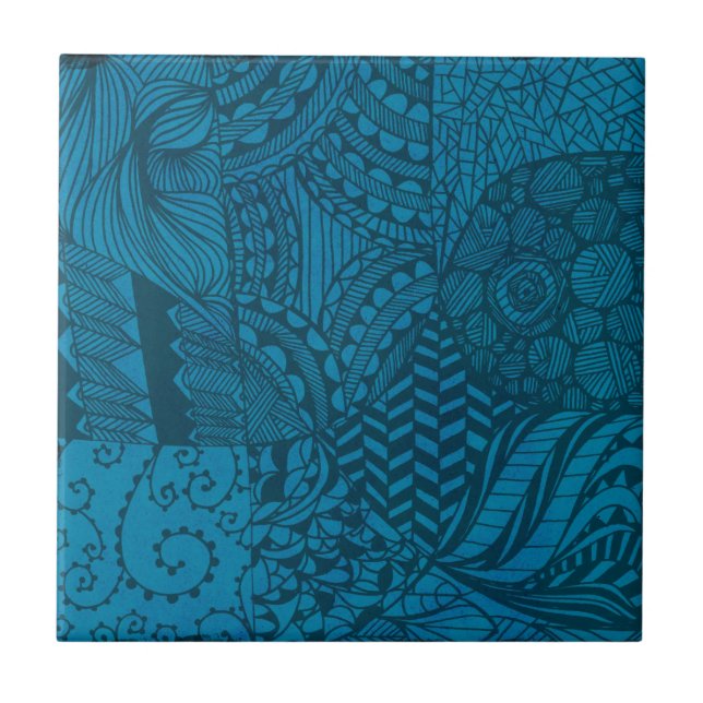 Abstract Art Blue Pattern Ceramic Tile (Front)