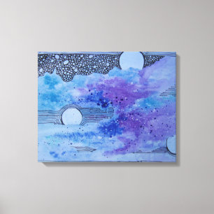 Abstract Art Blue Pink and Grey Planet Space Canvas Print