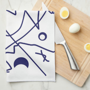 Abstract Art Blue White Line Circles Minimalism Tea Towel