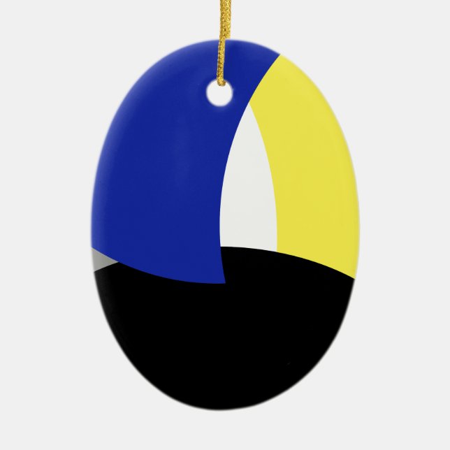 Abstract Art Blue Yellow Ceramic Ornament (Front)