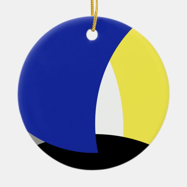 Abstract Art Blue Yellow Ceramic Ornament (Front)
