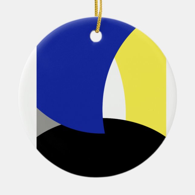 Abstract Art Blue Yellow Ceramic Ornament (Front)