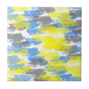 Abstract Art Blue Yellow Grey White Minimalism Ceramic Tile