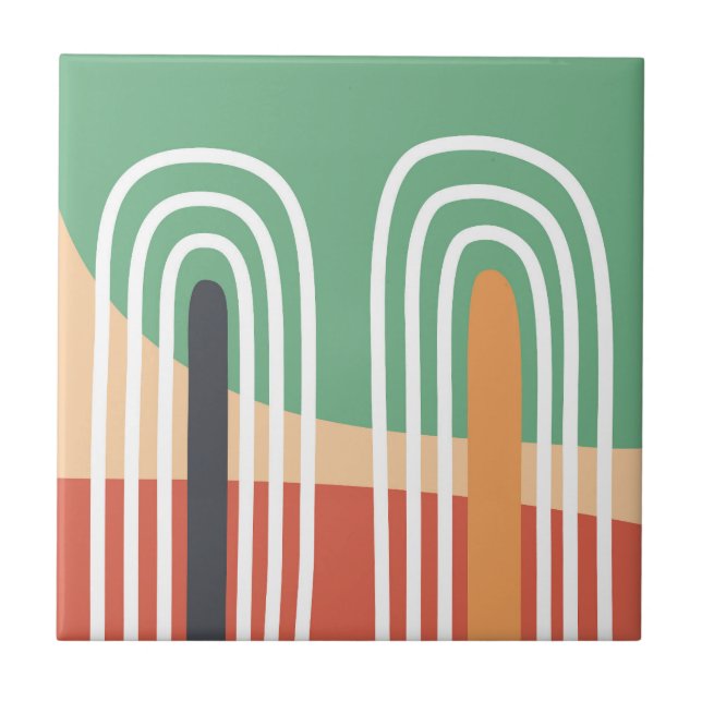 Abstract art boho rainbow set ceramic tile (Front)