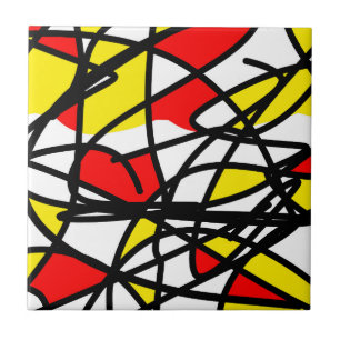 Abstract Art Bold Bright Happy Yellow Red Ceramic Tile