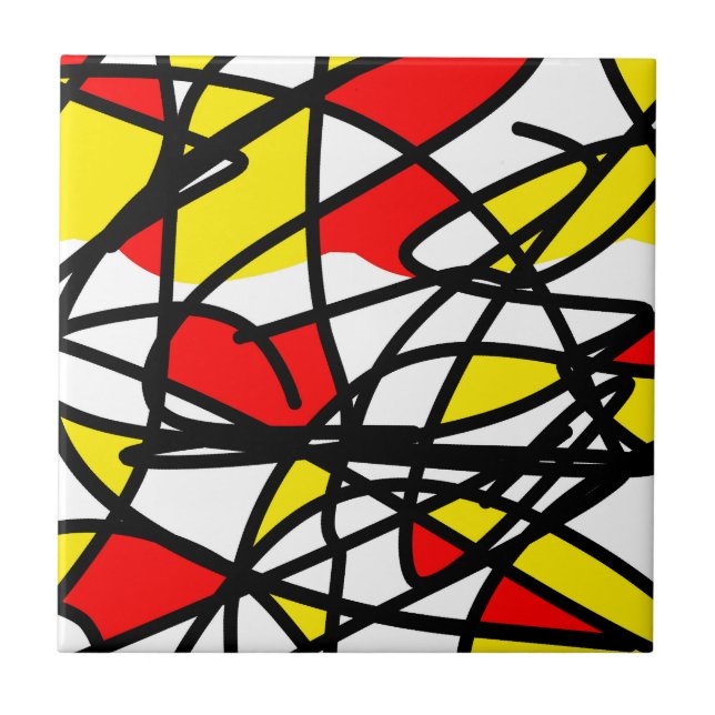 Abstract Art Bold Bright Happy Yellow Red Ceramic Tile (Front)