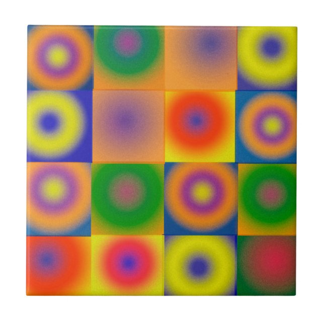 Abstract Art Bold Bright Yellow Red Blue Ceramic Tile (Front)