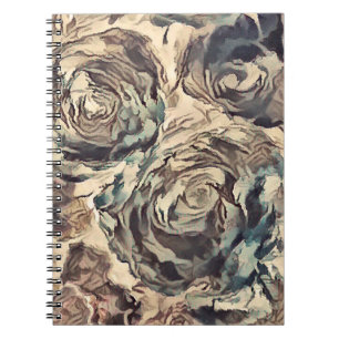 Abstract art brush textured roses print brown beig notebook