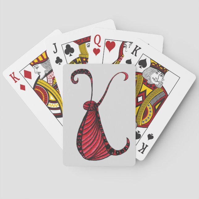Abstract Art Cartoon Creature Letter K Monogram Playing Cards (Back)