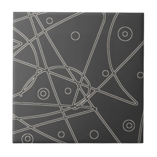 Abstract Art Charcoal Lines Circles Minimalism Ceramic Tile