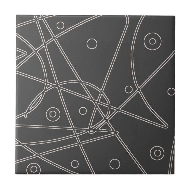 Abstract Art Charcoal Lines Circles Minimalism Ceramic Tile (Front)