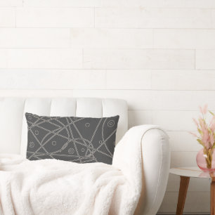 Abstract Art Charcoal White Line Circle Minimalism Lumbar Cushion