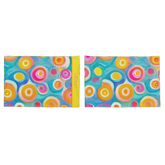 Abstract Art Circles Bright Colours Custom Name Fu Pillowcase (Back-Set)