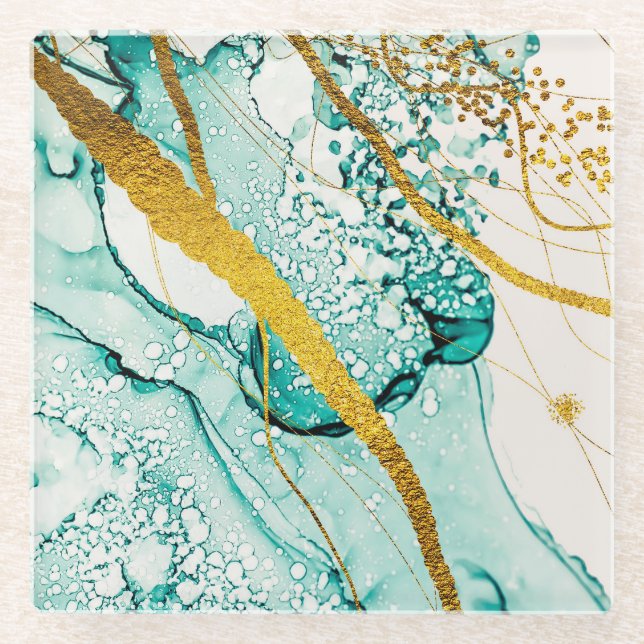 Abstract Art Clouds: Translucent Ink Glass Coaster (Front)