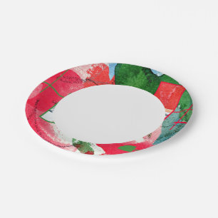 abstract art collage, mixed media and watercolor 2 paper plate
