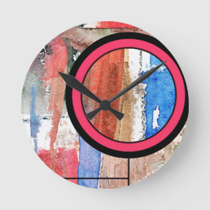 abstract art collage, mixed media and watercolor 4 round clock