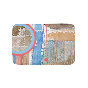abstract art collage, mixed media and watercolor 5 bath mat