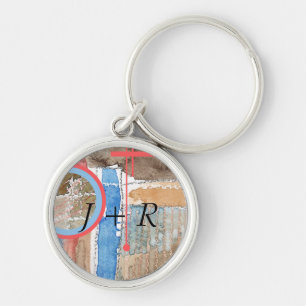 abstract art collage, mixed media and watercolor 5 key ring