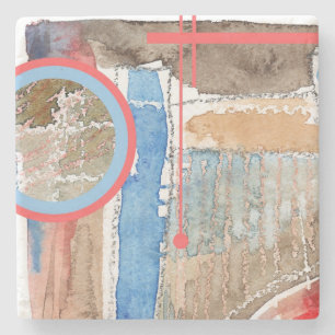 abstract art collage, mixed media and watercolor 5 stone coaster
